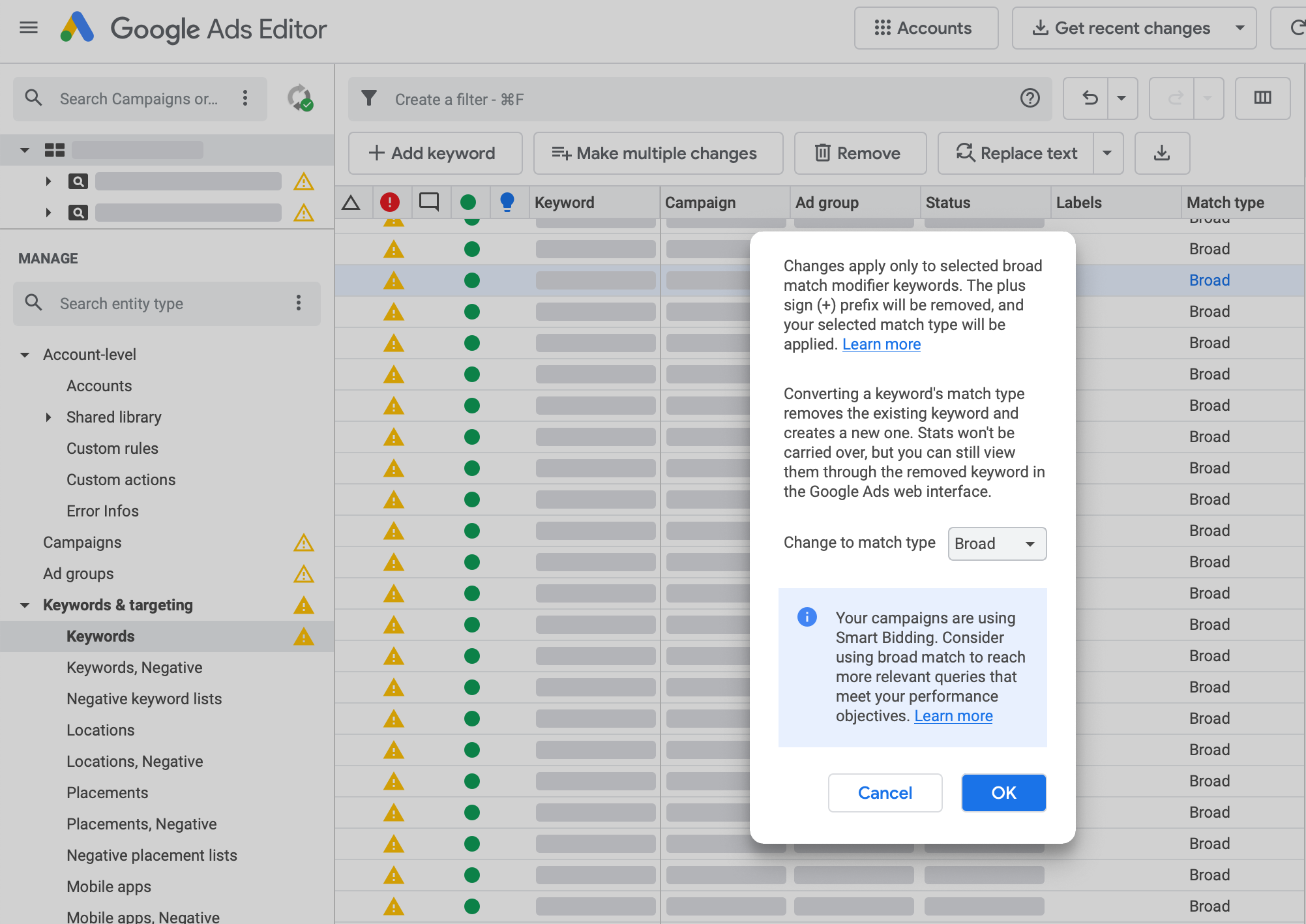 Превью к новости В Google Ads появились новые опции массового изменения