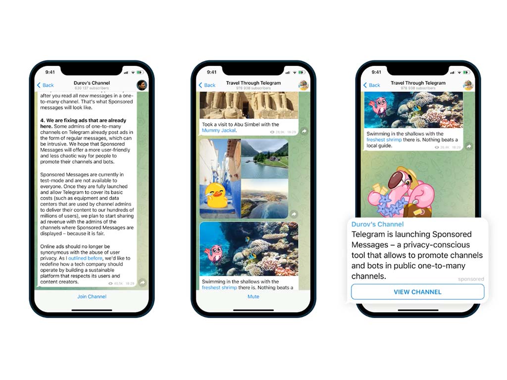 Рекламные сообщения Телеграм в сторонних клиентах