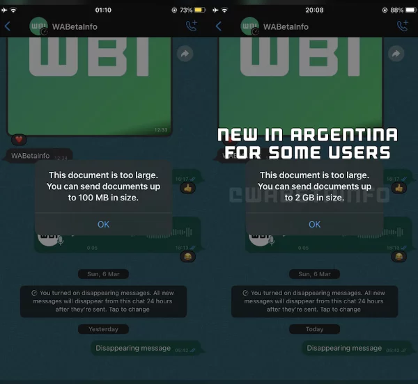 WhatsApp збільшив ліміт для переданих файлів до 2 Гб