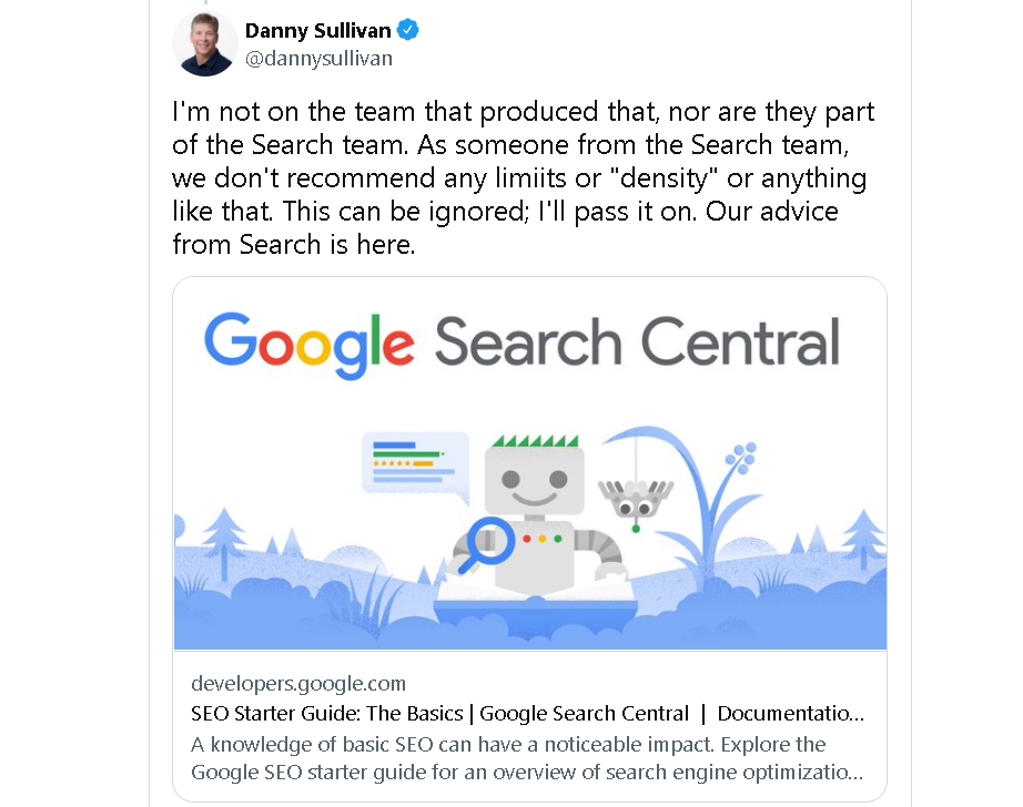 У навчальному курсі Google знайдено рекомендації щодо щільності ключовиків