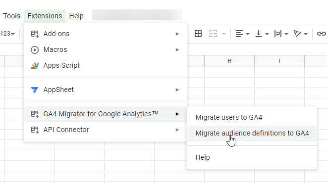 Google Таблиці, перенесення аудиторій до GA4