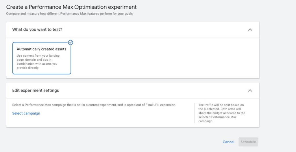 PMax Experiments for Automated Asset Testing