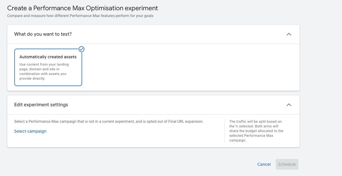 PMax Experiments for Automated Asset Testing