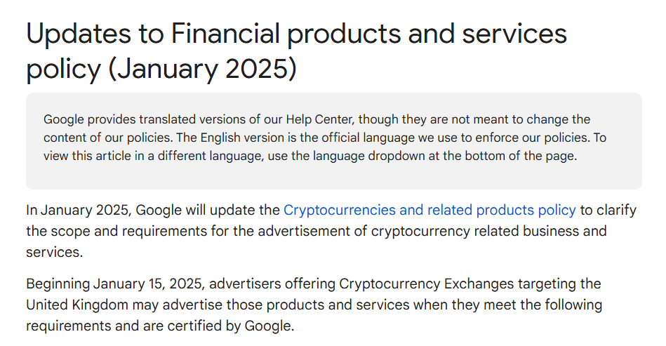 Updates to Financial products and services policy 2025