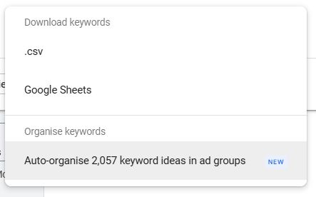 Google automatically organise your new keywords into ad-groups in the keyword planner section