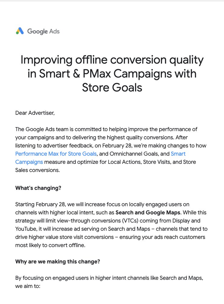 Offline Conversion Update in Smart & PMAX with Store Goals